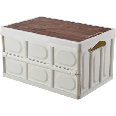 Zijdeur met wielen Opvouwbare doos Camping Outdoor Houten deksel Opbergdoos Kleding en boeken Opbergdoos Kofferbak Kraambox gray