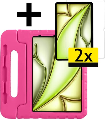 Hoes - Geschikt voor Apple iPad Air (2024/2025/2026) - 13 inch - Met 2x Screenprotector - Kinderhoes Shockproof Bumper - Kidsproof Case - Tablet Hoesje - Kinder Cover - Roze