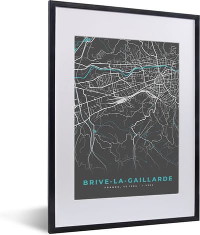 Fotolijst incl. Poster - Brive-la-Gaillarde - Frankrijk - Stadskaart - Plattegrond - Kaart - 30x40 cm - Posterlijst