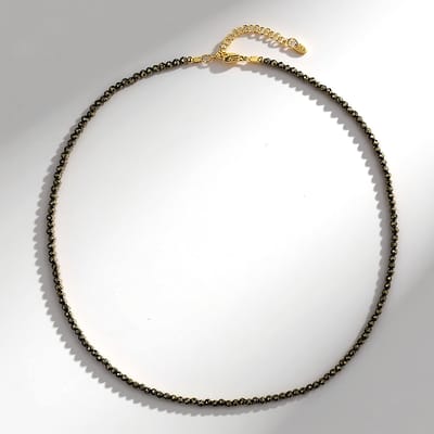 Cavill - Zilveren Halsketting 925 Sterling Zilver Verguld - Pyriet Edelstenen 49 258 ct Rond 3 mm - Verstelbare Luxe Ketting Unisex 45-50 cm