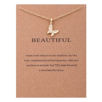 Bixorp Luck Gouden Dames Ketting met Vlinder - "Beautiful" - 45/50cm - Cadeau voor Vrouw - Goudkleurig