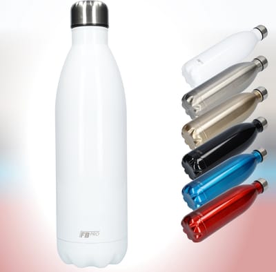 FBFS155, Thermosfles, Drinkfles, Waterfles - 1 liter - Thermos fles voor de warme en koude dagen - Dubbelwandig - Thermosbeker Koffie, thee en Koele dranken - Water fles voor onderweg - White - Wit