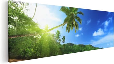 Artaza Canvas Schilderij Zee En Strand - 60x20 cm - Wanddecoratie Palmboom - Muurdecoratie Woonkamer - Kamer Accessoires Tropisch