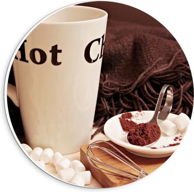 KuijsFotoprint - Schilderij - Warme Chocolademelk In Mok - Wit En Bruin - 20 X 20 Cm