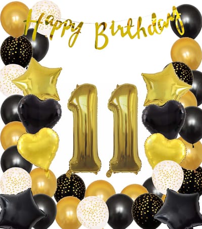Snoes Ballonnen 11 Jaar Black Gold Dots Mega Ballon - Compleet Feestpakket Goud Zwart Stippen Cijferballon 11 - Verjaardag Versiering DIY Slinger Happy Birthday – Folieballon – Latex Ballonnen - Helium Ballonnen