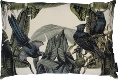 Sierkussen - Groot Fluweel Exotische Blauwe Vogel - Beige En Zilver - 60 Cm X 40 Cm