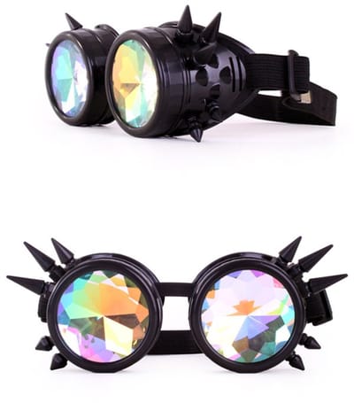 KIMU® Goggles Steampunk Bril Met Spikes - Zwart Montuur - Caleidoscoop Glazen - Spacebril Space Caleidoscope Holografisch Festival