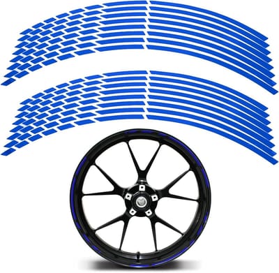 Reflecterende wielsticker set voor auto, motorfiets en fiets in blauw met velgenband - Velgrandstickers voor velgen De complete set met motorsticker