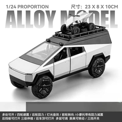 1:24 Cybertruck Pickup Camping Rv Modèle de Voiture Véhicules Jouets en Métal Moulé Sous Pression Modèle de Voiture Son Lumière Collection Jouet pour Enfants Cadeau