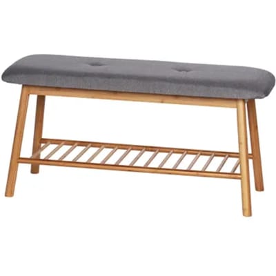 Wenko Schoenenbank Bahari Met Zitkussen Bamboe/grijs 90x45x34cm