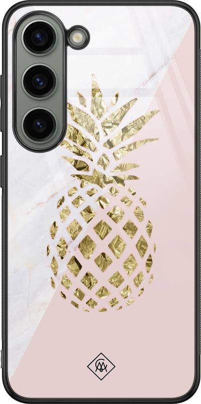 Casimoda® hoesje - Geschikt voor Samsung Galaxy S23 - Ananas - Luxe Hard Case Zwart - Backcover telefoonhoesje - Roze