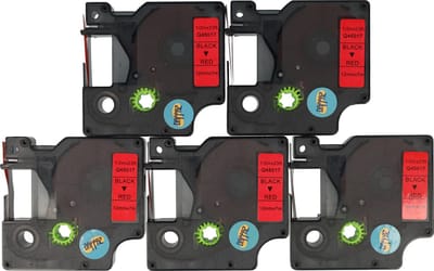 Dappaz - 5 stuks Dymo compatible Label D1 45017 - Zwart op Rood - Geschikt voor Dymo LabelManager - 12 mm x 7 m - S0720570 Label Tape