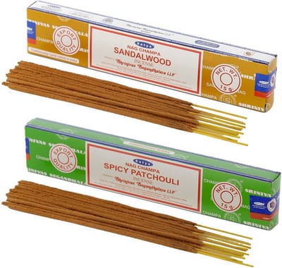 Satya Wierook cadeaus set - 2x geurstokjes - Sandelhout en Patchouli geur - Meditatie