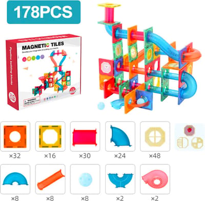 Magnetische Bouwstenen XXL- 178 delig - Knikkerbaan - Constructiespeelgoed - Magnetic Tiles - Montessori Speelgoed - Magnetische Bouwblokken - Constructie Speelgoed - Leerzame Bouwblokken - Magnetic Toys - Magnetische Tegels - STEM Speelgoed