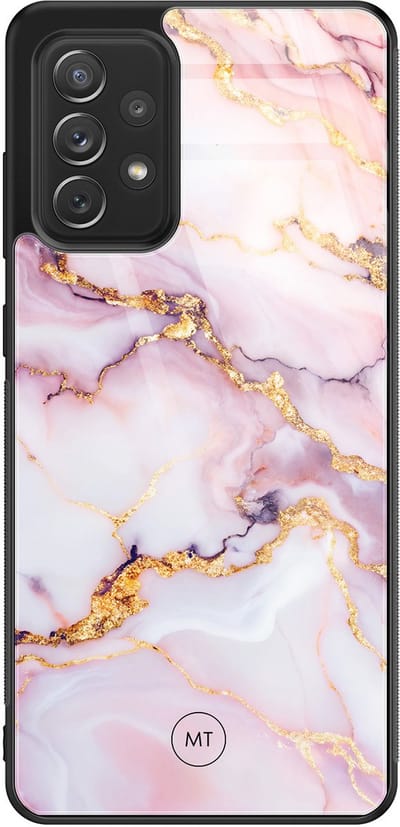 Hoesje geschikt voor Samsung Galaxy A52 5G - Marble pink - Hard Case Zwart Back Cover - Marmer - Roze - Mooie Telefoonhoesjes