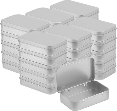 Set van 30 rechthoekige opbergdozen, 94 x 61 x 20 mm, metalen dozen met scharnierdeksel voor efficiënt opslaan en organiseren