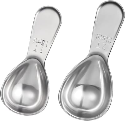 Koffielepelset - Koffielepel - Soeplepel van roestvrij staal - Maatlepel met korte steel - 2 stuks - Voor losse thee, suiker, gemalen koffie, koffiebonen in blik, poeder