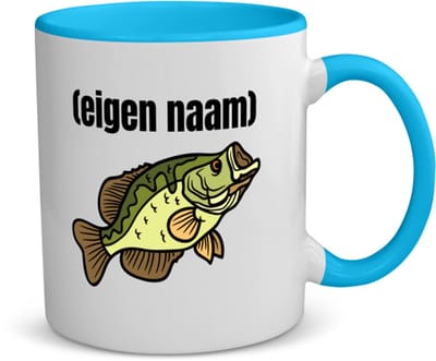 Akyol - vis met eigen naam koffiemok - theemok - blauw - Vis - vissen liefhebbers - iemand die houdt van vissen - verjaardag - cadeau - kado - 350 ML inhoud