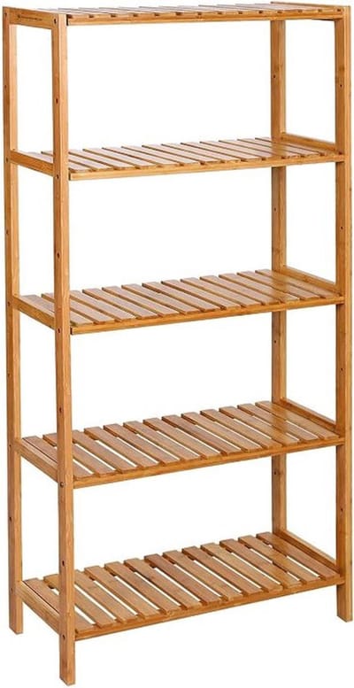 MIRA Home Badkamerrek Bamboe - Opbergrek met Verstelbare Planken - Bruin - 60 x 26 x 130 cm