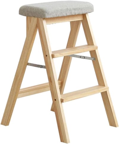 Houten Stap Kruk - Keukenbankje Opstapje - Hoge Objecten Pakken - Opvouwbaar Ontwerp - 42x48x67 cm - Geel