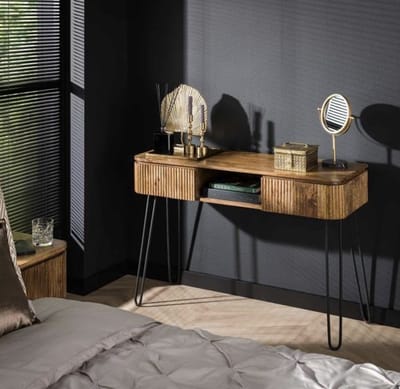 PS-Collection Wave 2 Lade Kaptafel - 110x40x77cm - Zandkleur - Mango/Metaal - wandtafel, haltafel met lades, haltafel zwart, haltafel hout, hal tafel, haltafel met lades industrieel, haltafel industrieel, klaptafel, kaptafels, kaptafel zwart