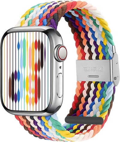 Stravo Gevlochten Nylon Bandje - Geschikt voor Apple Watch 42mm (Series 11/10), 41mm (Series 9/8/7), 40mm (Series 6/5/4/SE 1/2/3), 38mm (Series 3/2/1) - Verstelbaar elastisch Apple Watch Horlogebandje met gesp - Mix kleuren B
