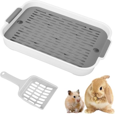 Rectangulaire Toiletset voor Konijnen met Schep - Ideaal voor Konijnen en Cavia's, Laag Ingangs Gnawing Toilet, Geschikt voor Kooi en Dierenverzorging