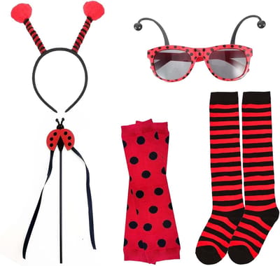 Dames Kostuum Accessoires voor een Lieveheersbeestje - Compleet Outfit met Hoofdband, Zonnebril, Handschoenen en Oorbellen voor Feesten en Carnavalsvieringen