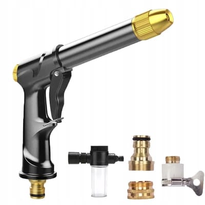 Hogedrukreiniger Waterpistool - 360° Draaibare Spuitmond - Antislip Handvat - ABS + Aluminiumlegering - Met Zeepdispenser - Zwart - Geschikt voor Autowassen, Ramen Wassen, Huishoudelijke Schoonmaak