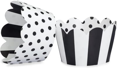 Cupcake Vormpjes - Muffinvormpjes Bakjes - Feestelijke Gebakjes - Omkeerbaar Stippen/Strepen - 24 Stuks - Zwart Wit
