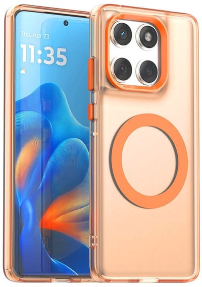 MagSafe Compatibel Backcover Hoesje Geschikt voor Motorola Edge 60 Fusion - Oranje & Semi-Transparant Design - Stijlvol & Goede Bescherming
