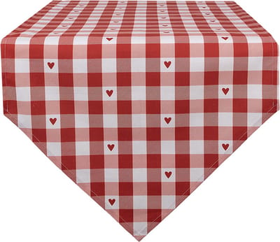 Clayre & Eef Tafelloper 50x160 cm Rood Wit Katoen Harten Ruiten