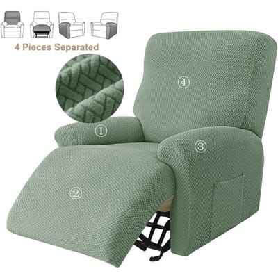 4 stuks/set Stretch Relaxfauteuil Bankhoes Jacquard Fauteuil Slipcover met Zijvak Accentstoel Meubilair Beschermhoes Four piece suit gray