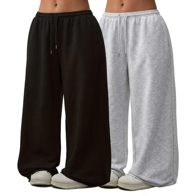 Zwart en lichtgrijs joggingbroek dames 2 stuks maat S wijde broek lounge broek trainingsbroek met elastische tailleband en trekkoord casual broek set