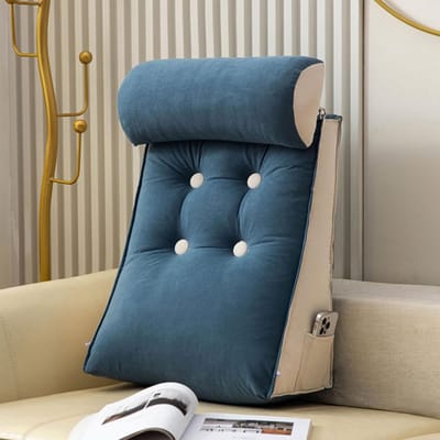 Driehoekig Kussen - Leeskussen Rugsteun - Ontspannen Lezen - Verstelbare Rugleuning - 45x55x25cm - Blauw