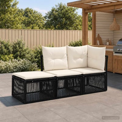 vidaXL - Tuinbank - Set - 3 - st - 3-Aantal - zitplaatsen - Zwart - poly - rattan