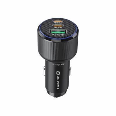 Swissten Autolader 95W - 2x USB-C PD + USB-A - Zwart