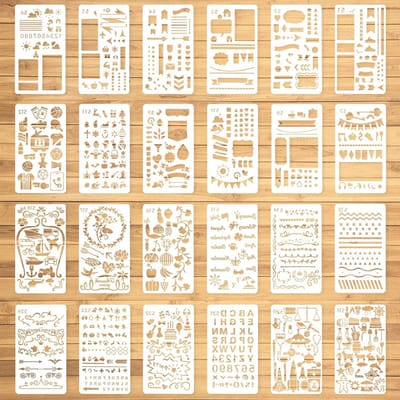 24 Stuks Journal Sjablonen - 10x17cm DIY Tekeningen voor Notitieboek, Scrapbook en Agenda