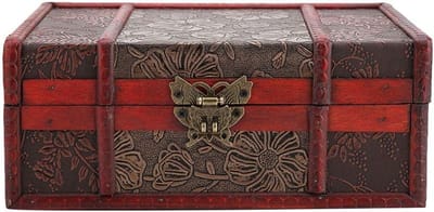Grote Vintage Houten Opbergdoos met Slot - Decoratieve Sieraden- en Schatkist voor Kantoor en Kamerversiering