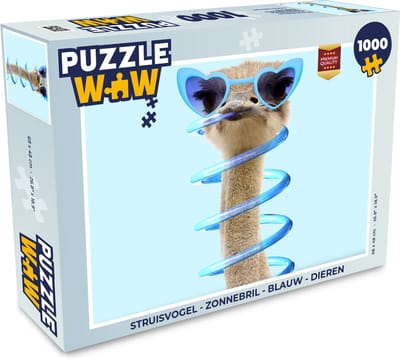 Puzzel Struisvogel - Zonnebril - Blauw - Dieren - Legpuzzel - Puzzel 1000 stukjes volwassenen