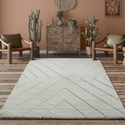 the carpet Bahar Shaggy – Hoogpolig vloerkleed met modern patroon, crème, 120 x 170 cm