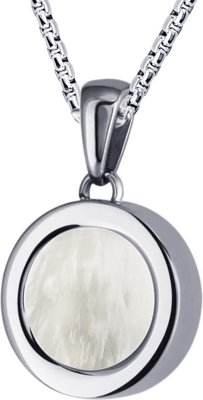 Quiges 12mm Mini Munt Hanger Zilverkleurig RVS Schroefsysteem Glans met Schelp Beige Munt en Anker Ketting 42-46cm