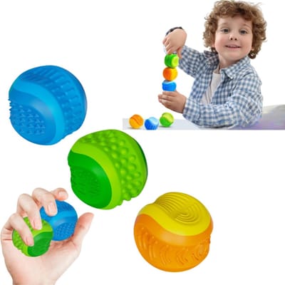 3 stuks - Sensorische stressbal - Dubbelzijdige textuur - Knijpbaar speelgoed - Rustgevende handbal - 4-3,8 cm - Geschikt voor studenten en kantoorpersoneel om stress te verlichten - Blauw, groen, oranje