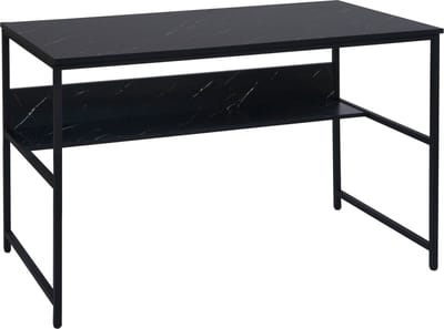 Bureau MCW-K80, bureau computer bureau werkblad, metaal MDF 120x60cm ~ marmer look zwart
