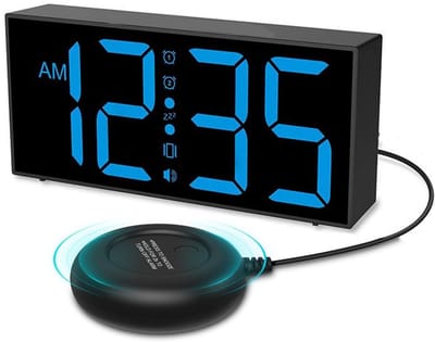 KZQ Trilwekker Met Luid Alarm En Bedtriller Voor Zware Slapers - Groot Led Display Met Dubbele Alarms Snooze En Dimbare Volume - Voor Volwassenen En Ouderen - Blauw