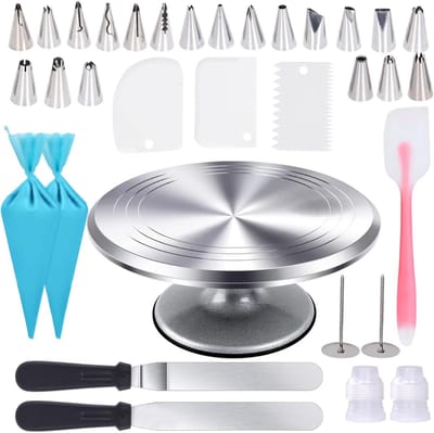Swiphi® Taartplateau - Draaitafel - Serveerplank - 31x31x15cm - Zilver