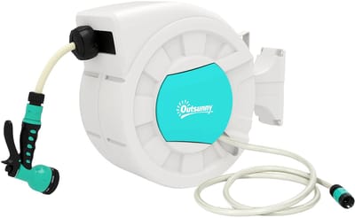 Novendo Goods – Automatische tuinslanghaspel 20+2 m - Met retourslot - 180° Draaibare muurbevestiging – UV-bestendig – 7 Instelbare sproeipatronen