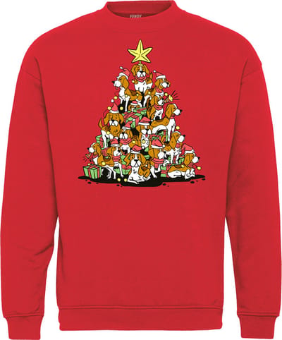 Vundy Kersttrui met hond - Beagle Christmas Tree - Dames & Heren - Rood