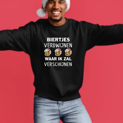 Foute kersttrui- Biertjes verdwijnen waar ik zal verschijnen- kerst sweater zwart maat L