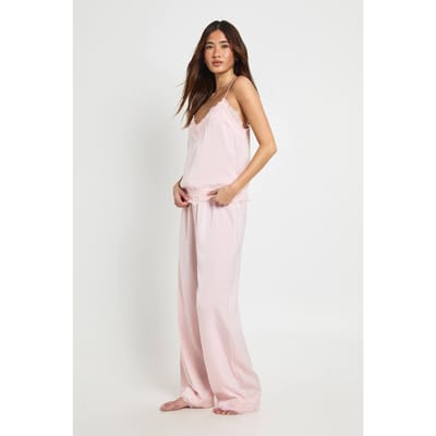 boohoo Dames Pyjama Set met Cami en Broek met Wimper Kant Afwerking | Roze | Maat: 36